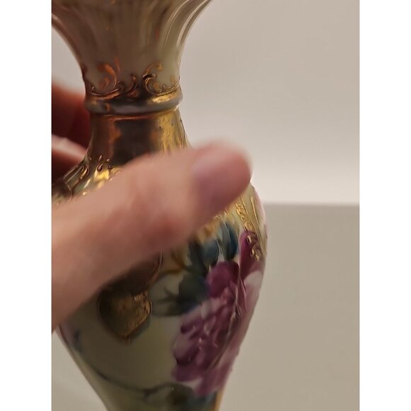 Vintage Candelabra Porcelain Embossed Hand Painted Victorian Era Gold Trim - Picture 9 of 10